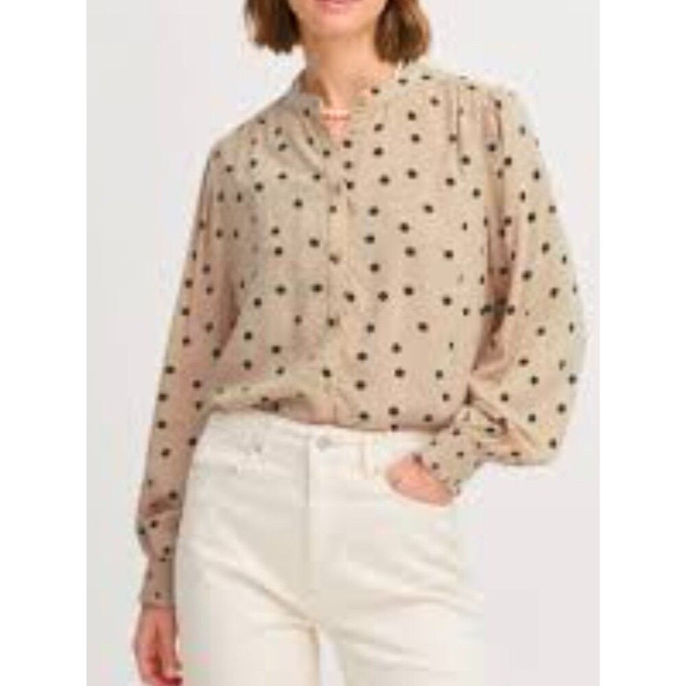 Como Black Swiss Dot Button-Front Blouse,women XL,20 Inch Of Armp To Armp.